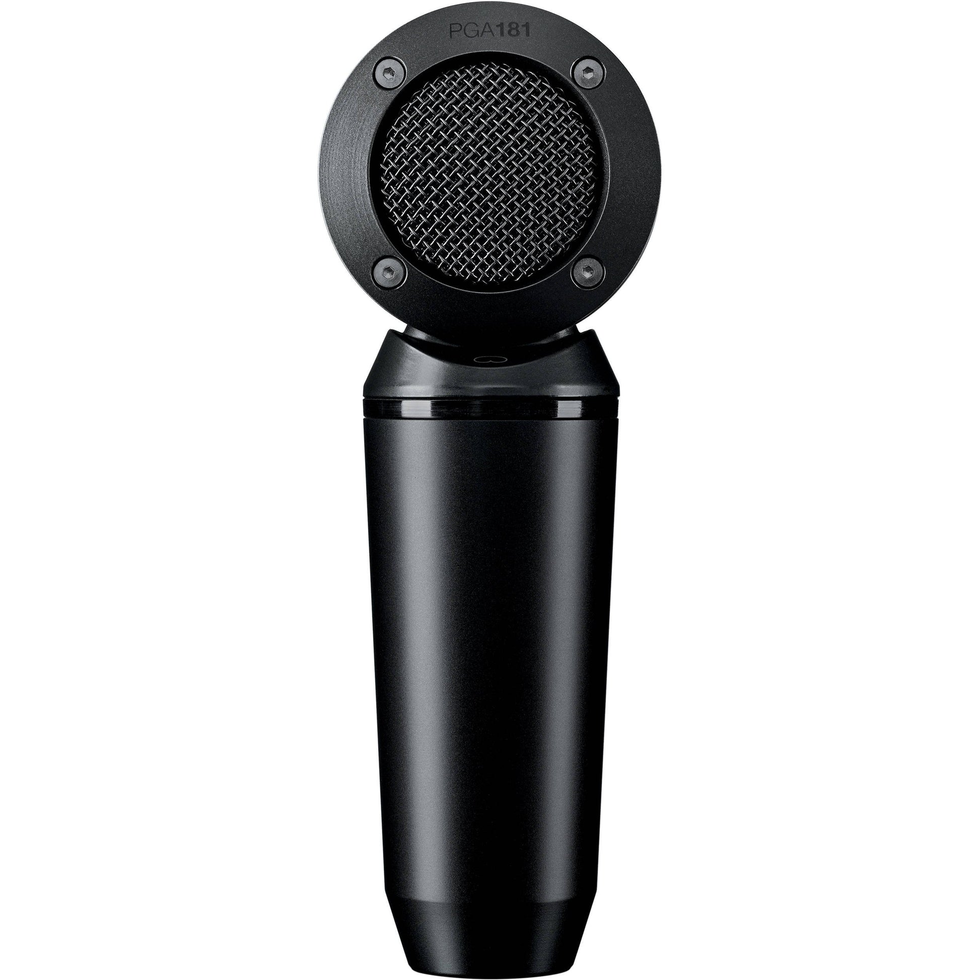 Black studio microphone on a white background