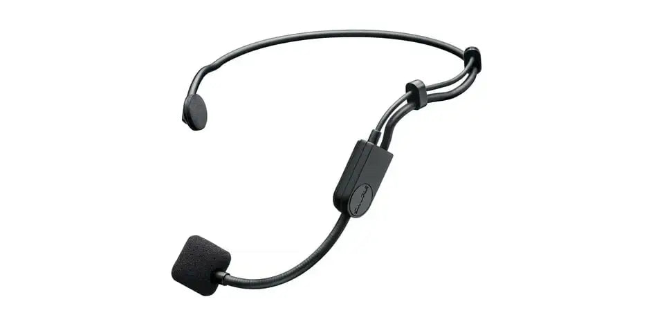 Black headset microphone on a white background