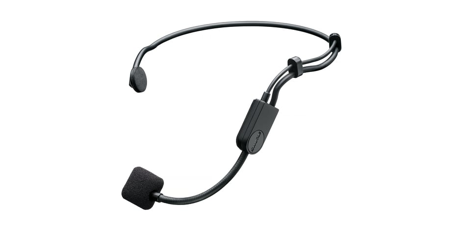 Black headset microphone on a white background