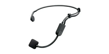 Black headset microphone on a white background