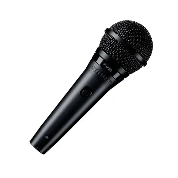 Black microphone on a white background