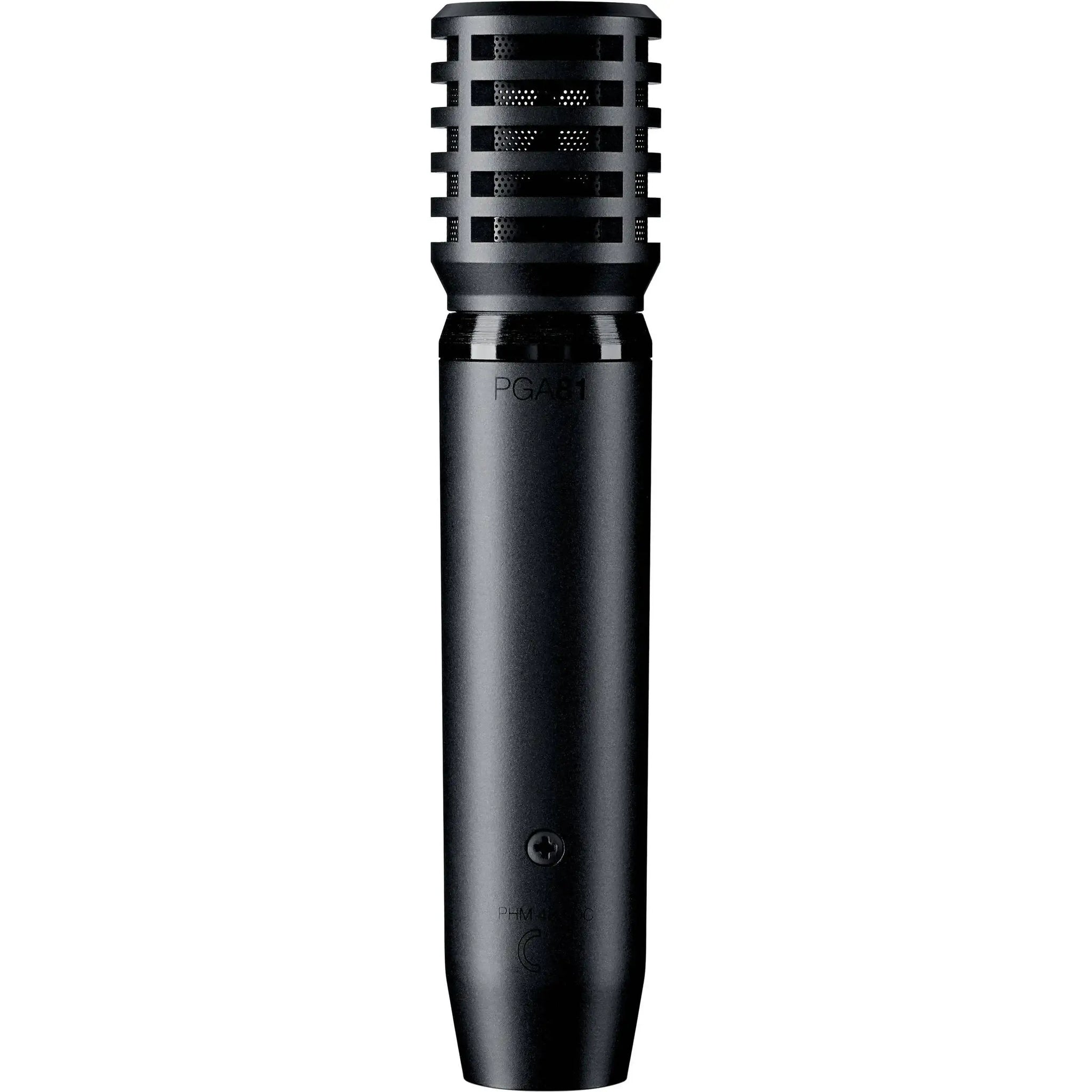 Black microphone on a white background