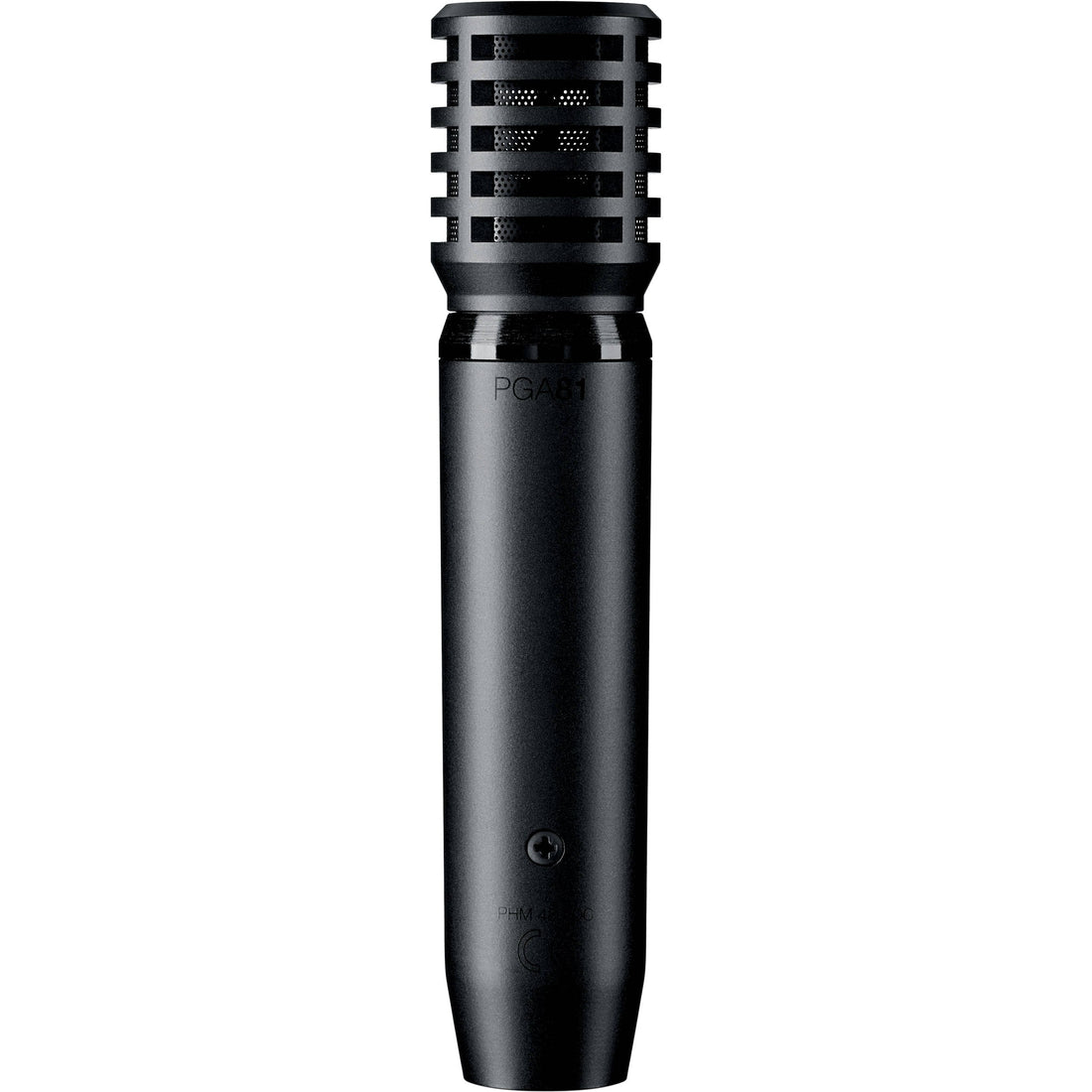 Black microphone on a white background