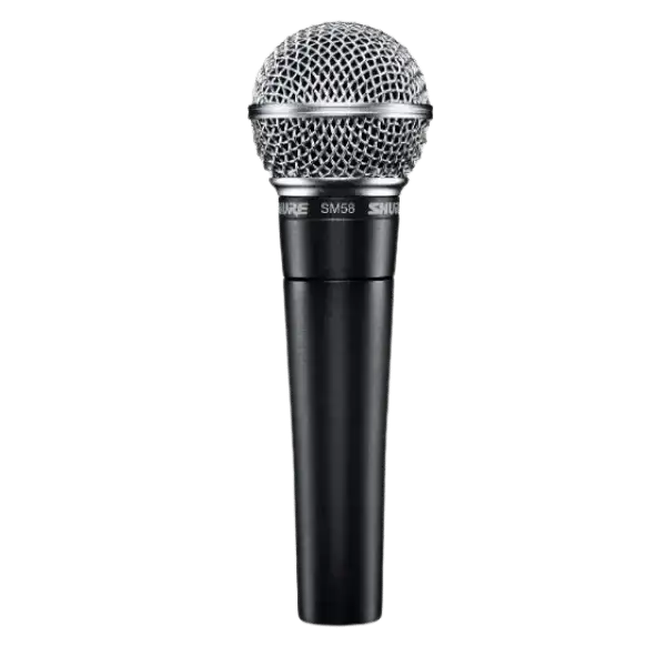 Shure SM58 microphone on a white background