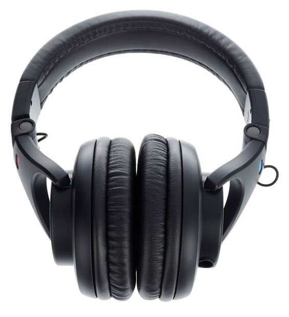Black headphones on a white background
