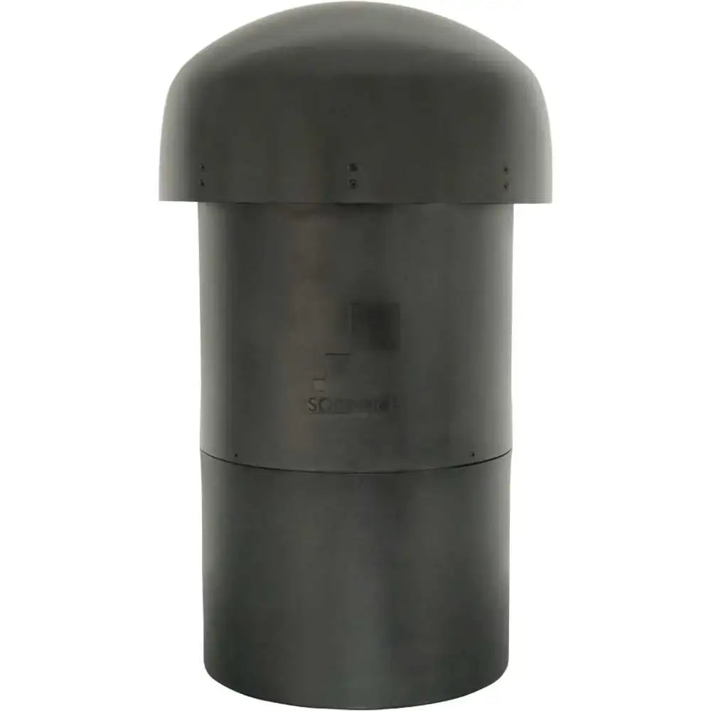 Black cylindrical object with a dome-shaped top on a white background