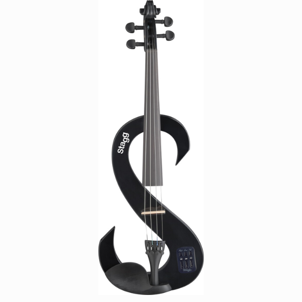 Black Stagg electric violin on a white background