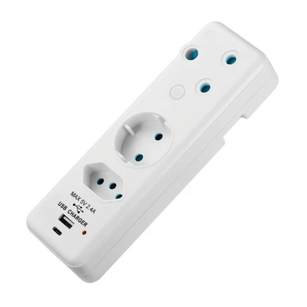 Switched 3-way Schuko Adapter with 1x Type-C and 1x USB-A Charger SWD-72014-WT (DEMO, OPEN BOX, NO WARRANTY)