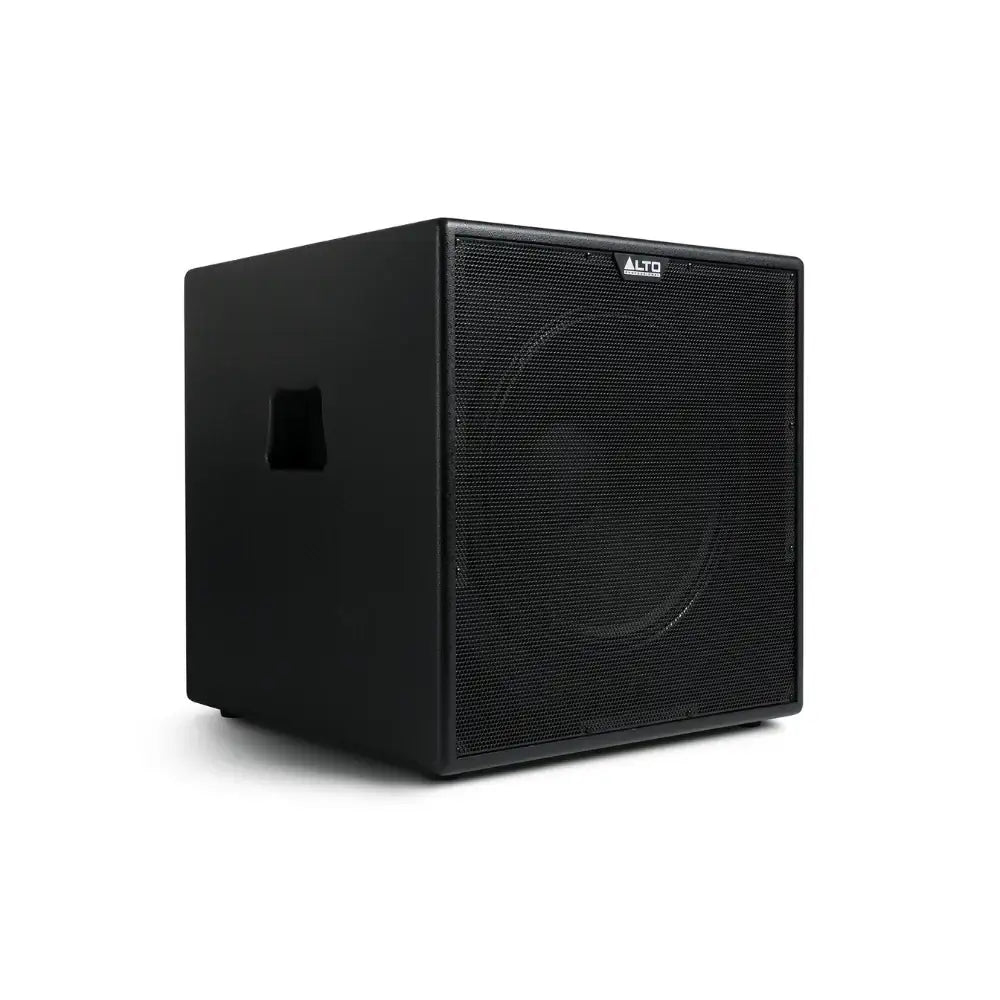 Black subwoofer on a white background