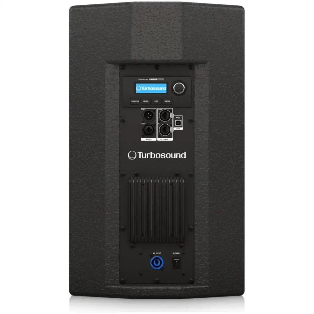 Turbosound speaker with control panel on a white background