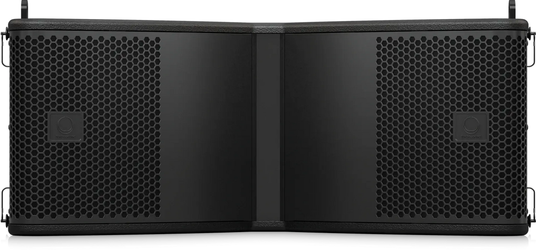 Black speaker system on a white background