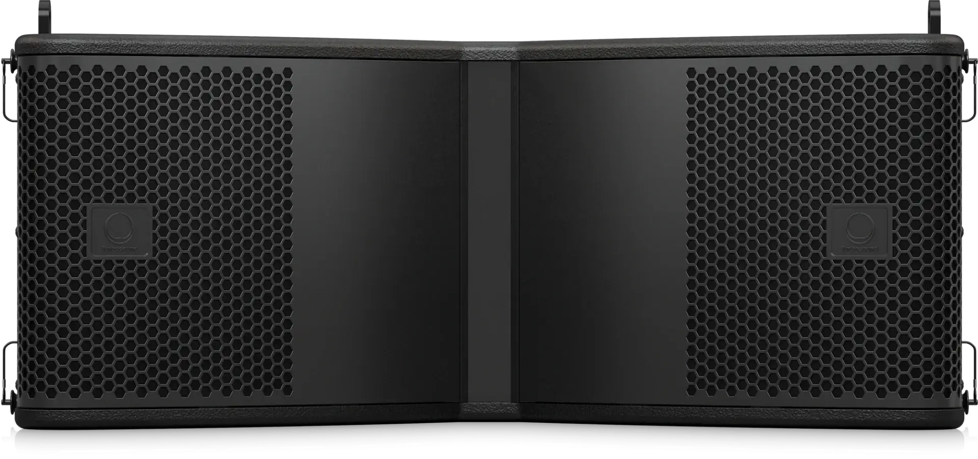 Black speaker system on a white background