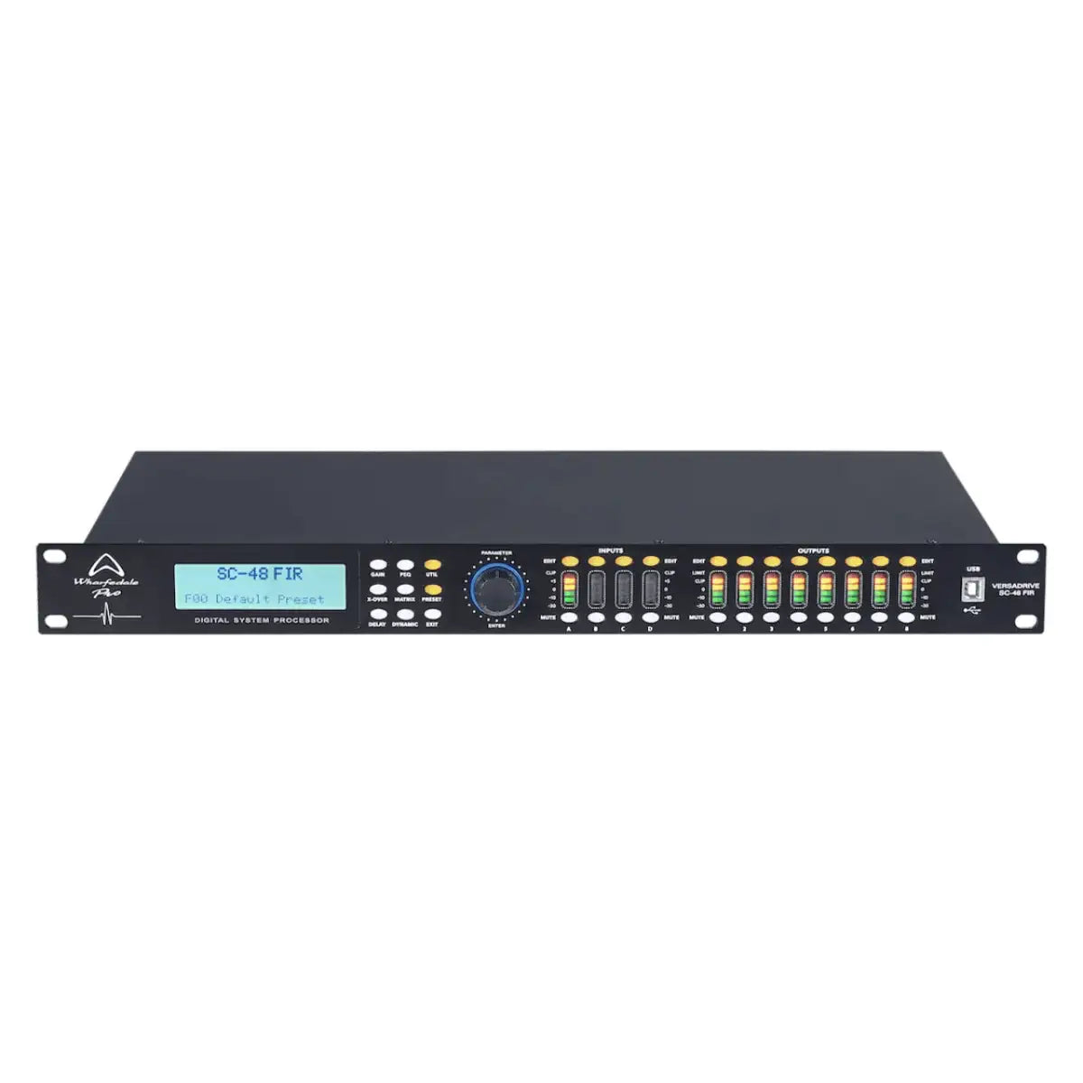 Audio equalizer with brand logo on a white background