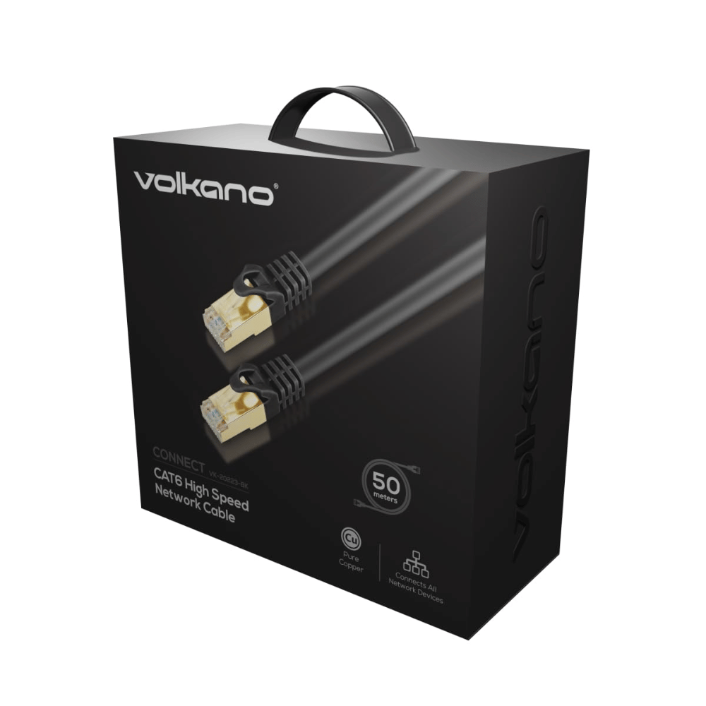 Volkano CAT6 high-speed network cable packaging on a white background