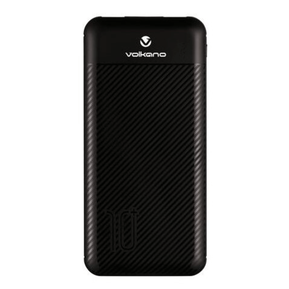 Black power bank with 'volkano' branding on a white background