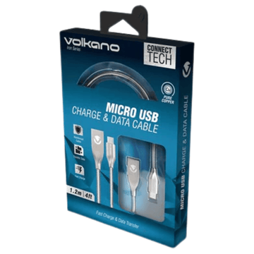 Volkano Iron Series Round Metallic Spring Micro 90° USB Cable 1.2m - Silver VK-20093-SL