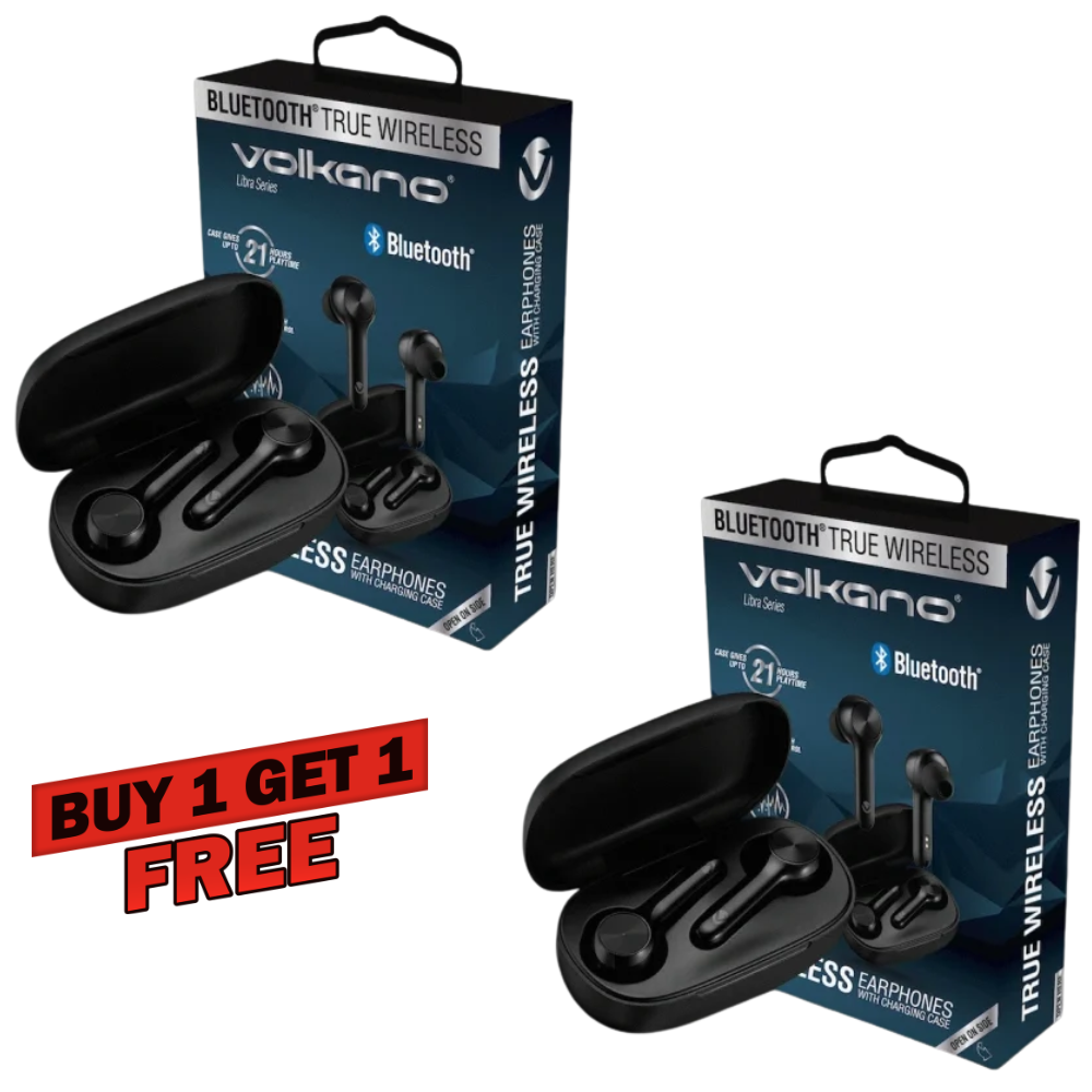 Volkano Libra Series TWS Earphones + Charging Case – Black