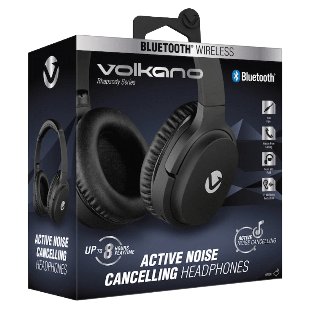 Volkano Rhapsody Series Active Noise cancelling BT Headphones - Black VK-2006-BK[V1] (DEMO, OPEN BOX, NO WARRANTY)