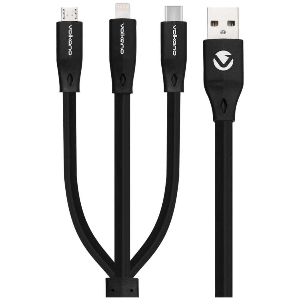 Volkano Slim Series Flat PVC 3-in-1 (Type-C / Lightning / Micro) Cable 30W 1m- Black