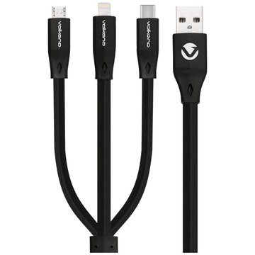Volkano Slim Series Flat PVC 3-in-1 (Type-C / Lightning / Micro) Cable 30W 1m- Black