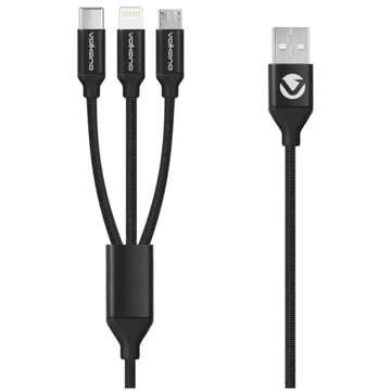 Volkano Weave Series Fabric Braided 3 in 1 (Type-C / Lightning / Micro) Cable 1m - Black VK-20111-BK  (DEMO, OPEN BOX, NO WARRANTY)