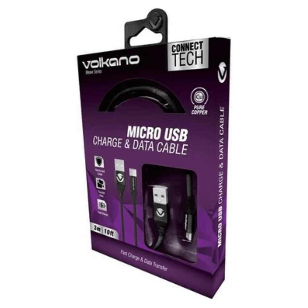 Volkano Weave Series Micro USB Fabric Braided Cable 3m Black VK-20146-BK (DEMO, OPEN BOX, NO WARRANTY)
