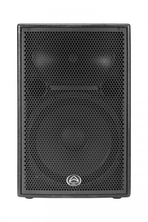 Black speaker with honeycomb pattern on a white background