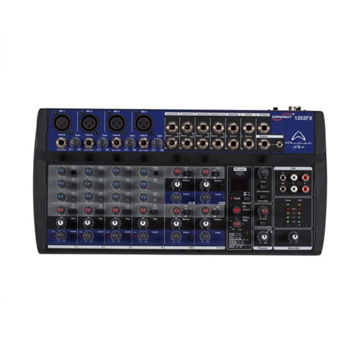 Audio mixer with control panel on a white background