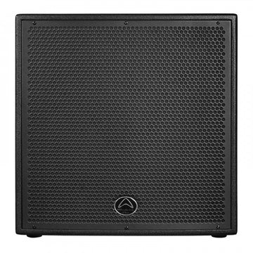 Black subwoofer with honeycomb pattern on a white background