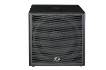 Black Wharfedale speaker on white background.