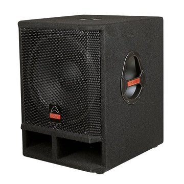 Black subwoofer with brand logo on a white background