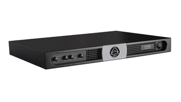 Black electronic device with brand logo on a white background