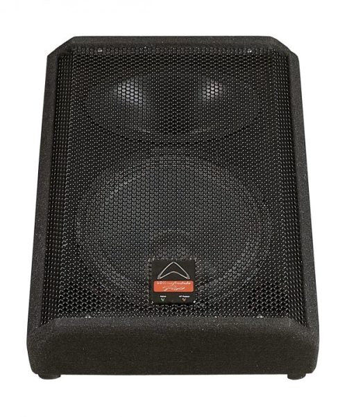 Black speaker with brand logo on a white background