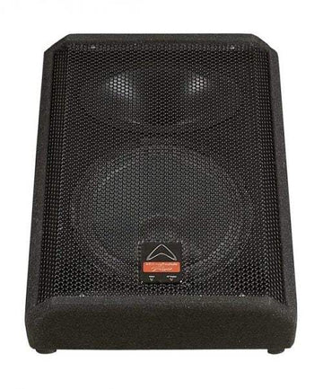 Black speaker with brand logo on a white background