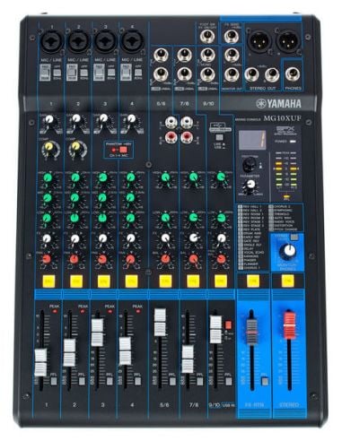 Yamaha MG10XVF audio mixer on a white background