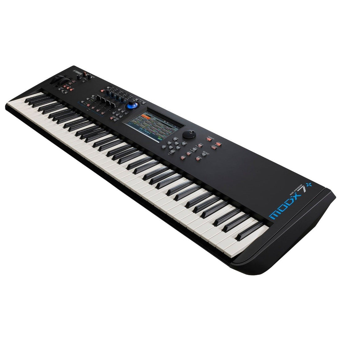 YAMAHA MODX7+ keyboard with control panel on a white background
