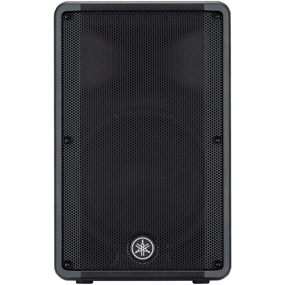 Black speaker with Yamaha logo on a white background