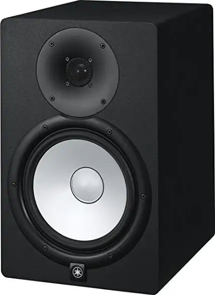 Black speaker with visible Yamaha logo on a white background