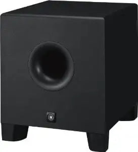 Black subwoofer speaker on a black background