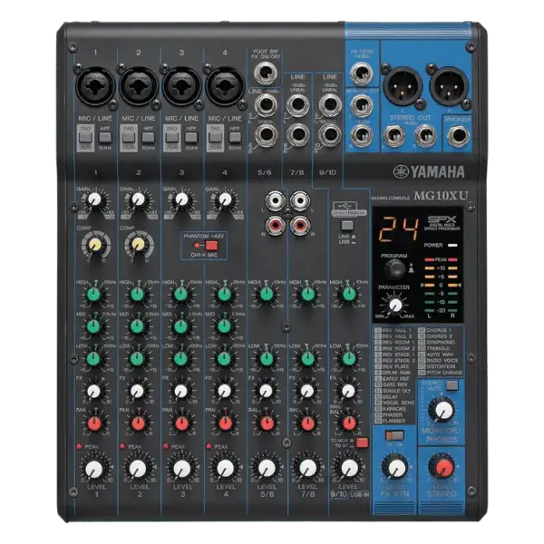 Yamaha MG10XU audio mixer on a transparent background