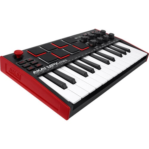 Akai MPK mini keyboard on a white background