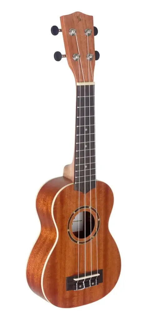 Wooden ukulele on a white background