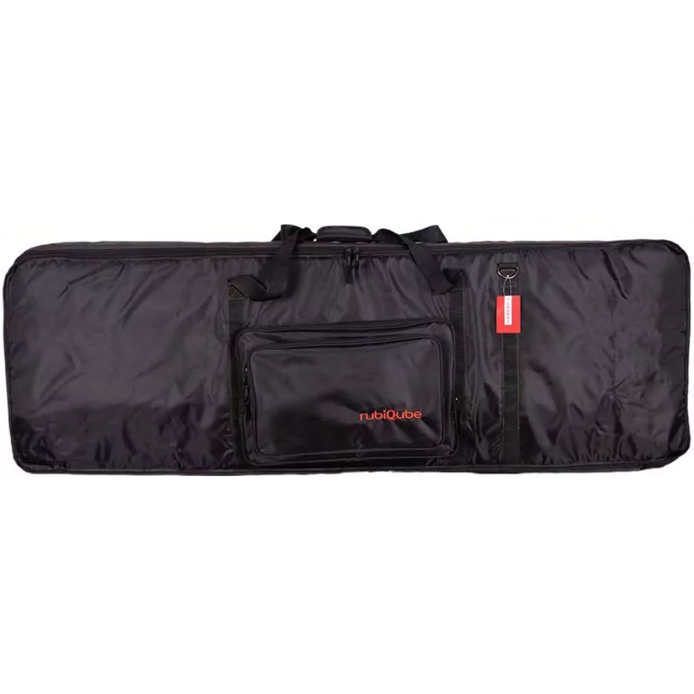 Black keyboard bag with a visible brand logo on a white background