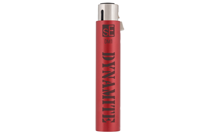 Red lighter with 'Dynamite' branding on a white background