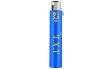 Blue lighter with 'T.N.I.' branding on a white background