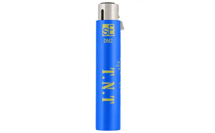 Blue lighter with 'T.N.I.' branding on a white background