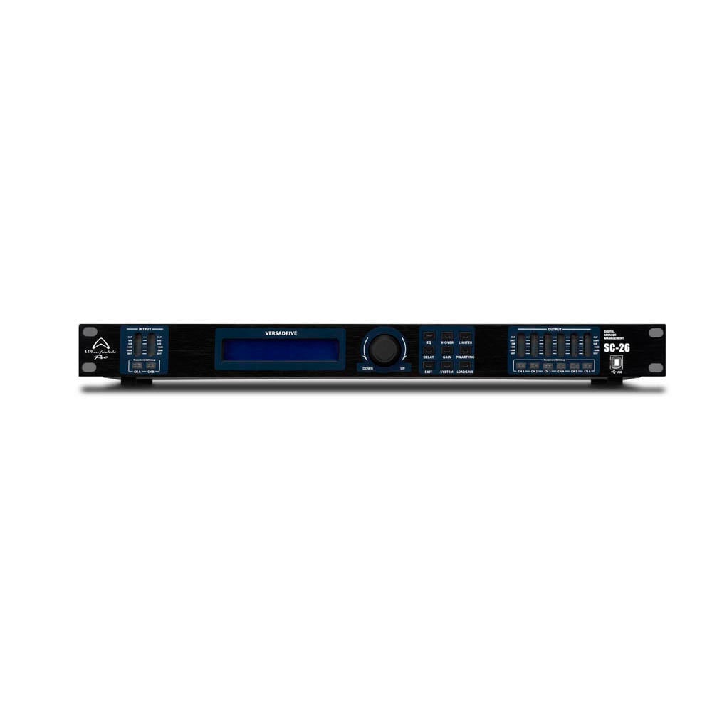 Black audio equipment on a white background