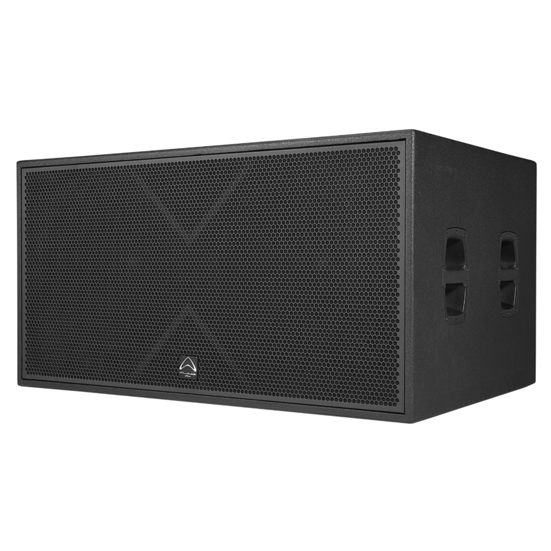 Black wla218sub speaker on a white background