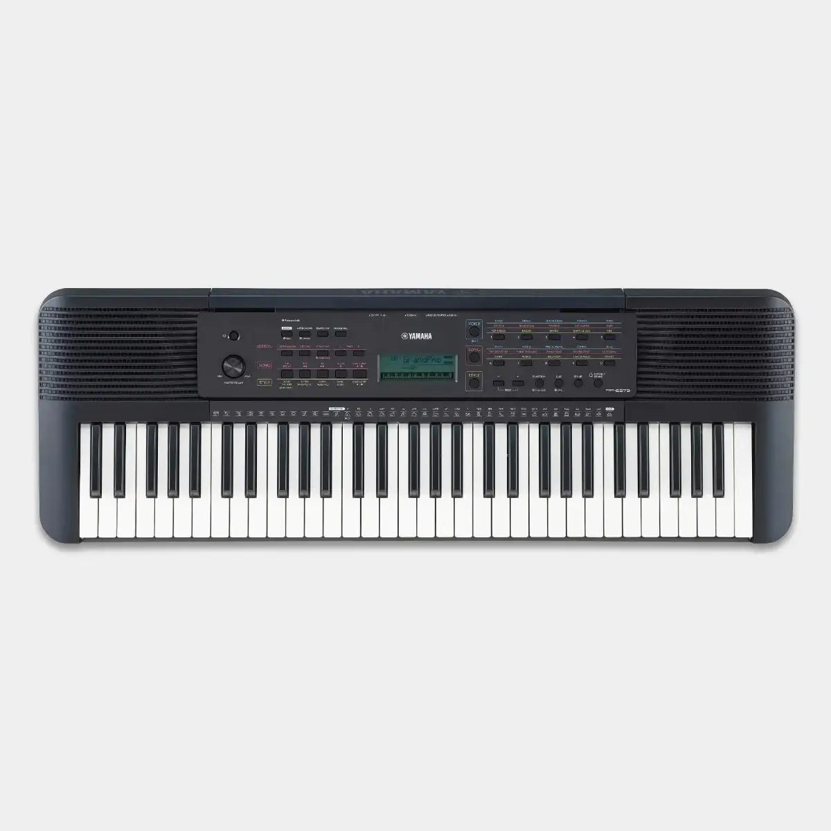 Black Yamaha keyboard on a white background